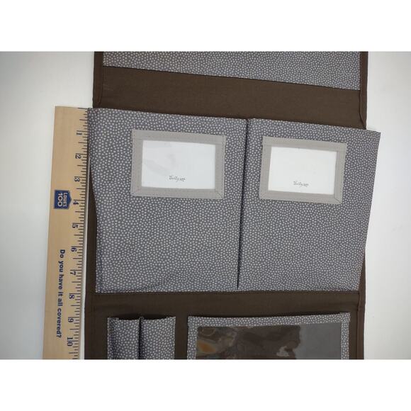 Thirty One Brown Canvas Polka Dot Hanging Wall Organizer 6 Pouches Classroom - Picture 5 of 10